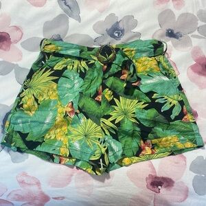 Nicole Miller Tropical Linen Blend Boho Beachy Novelty Coastal Shorts Size Small